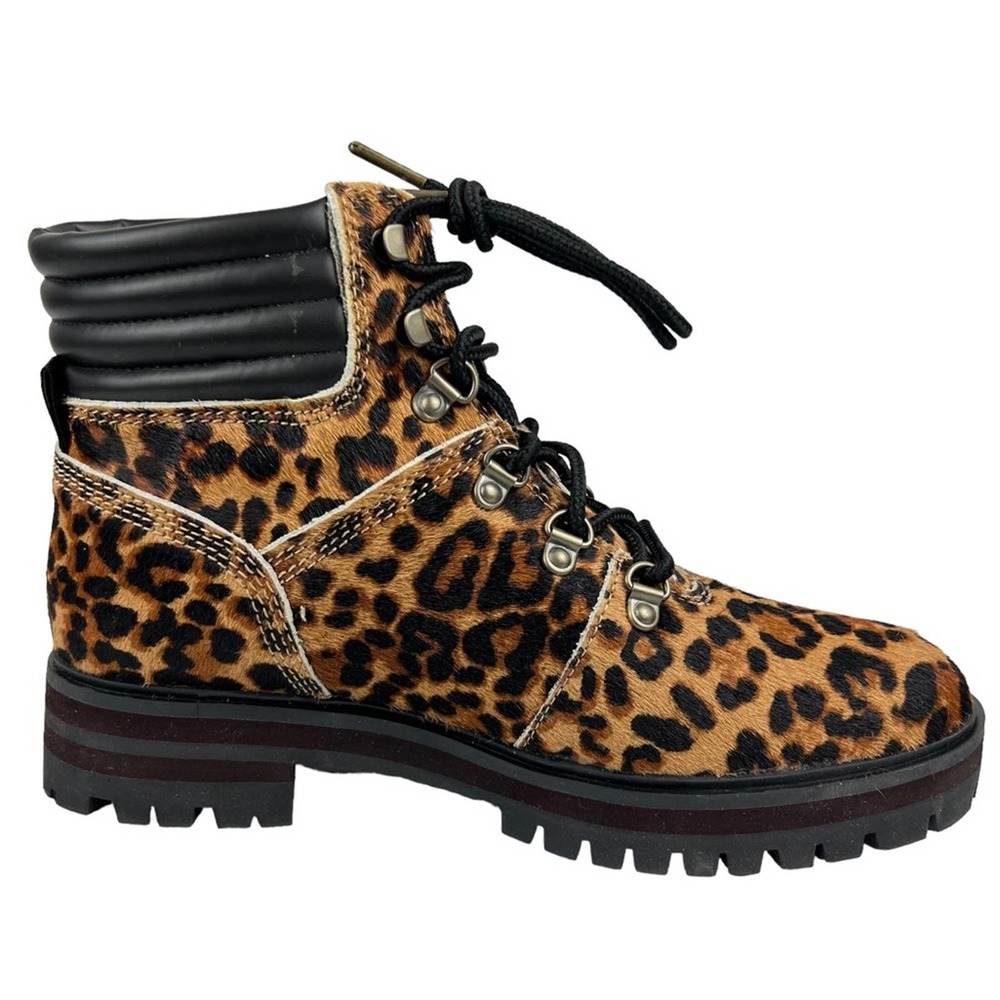 NWOB Timberland London Square Boots Calf Hair Brown Leopard sz 8 Hiking Combat